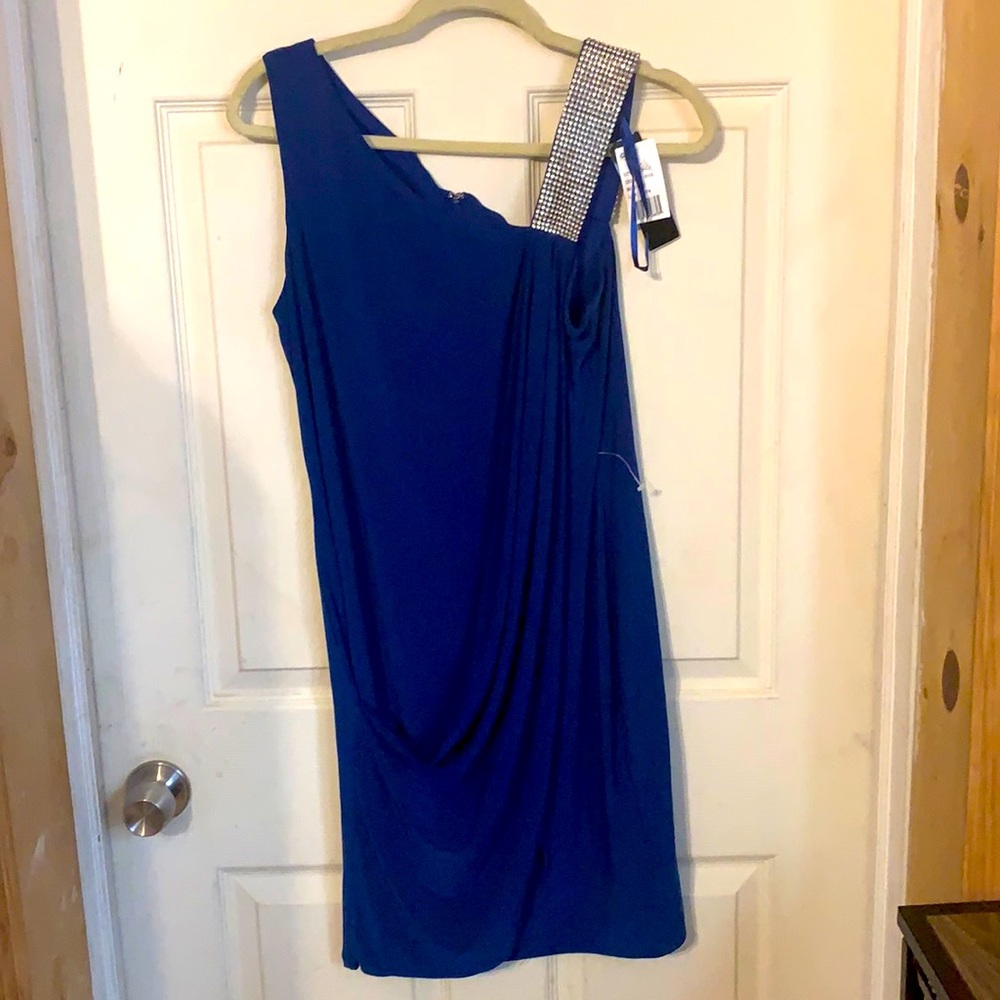 NWT Blue Drape Greek Goddess Party Dress Size 12